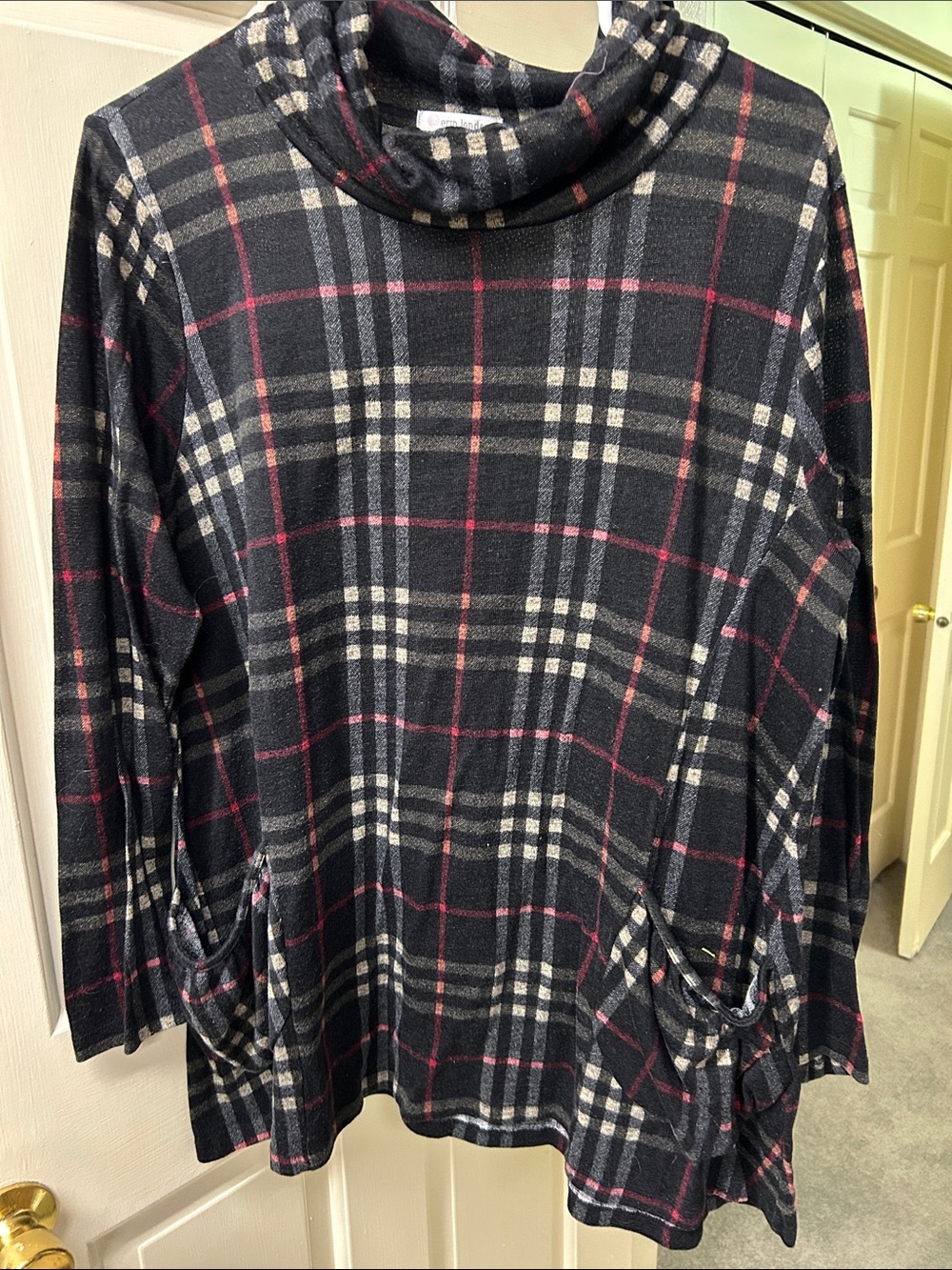 erin london Plaid Cowl Neck Tunic - Black, Gray & Red